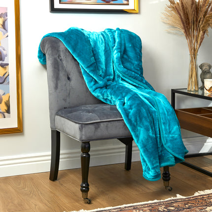 Hibernate Collection Soft Faux Mink Throw Thick Luxury Blanket - Turquoise