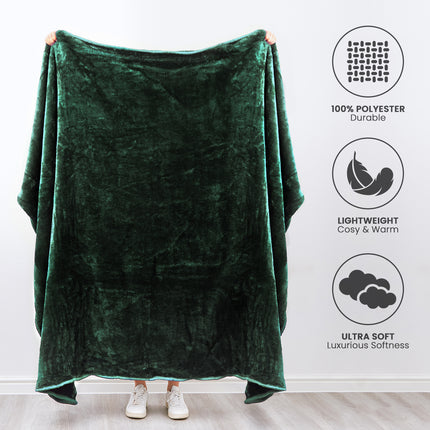 Soft Faux Mink Throw Thick Luxury Blanket - Forest Green-Bargainia.com