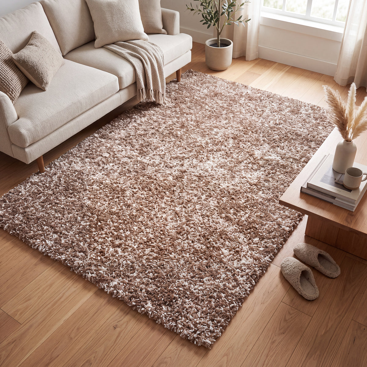 Tapis épais à poils longs beige mélangé - Californie