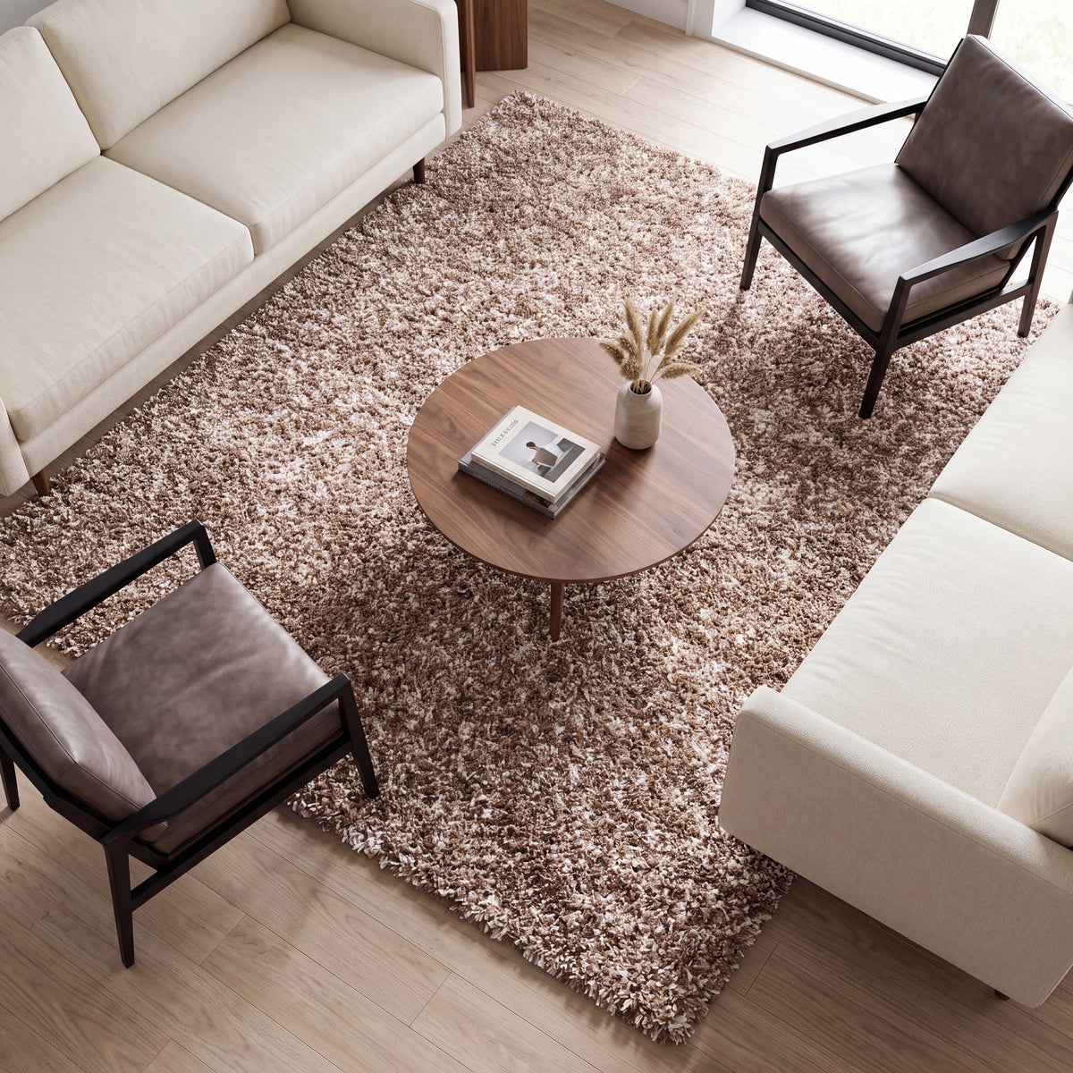 Tapis épais à poils longs beige mélangé - Californie