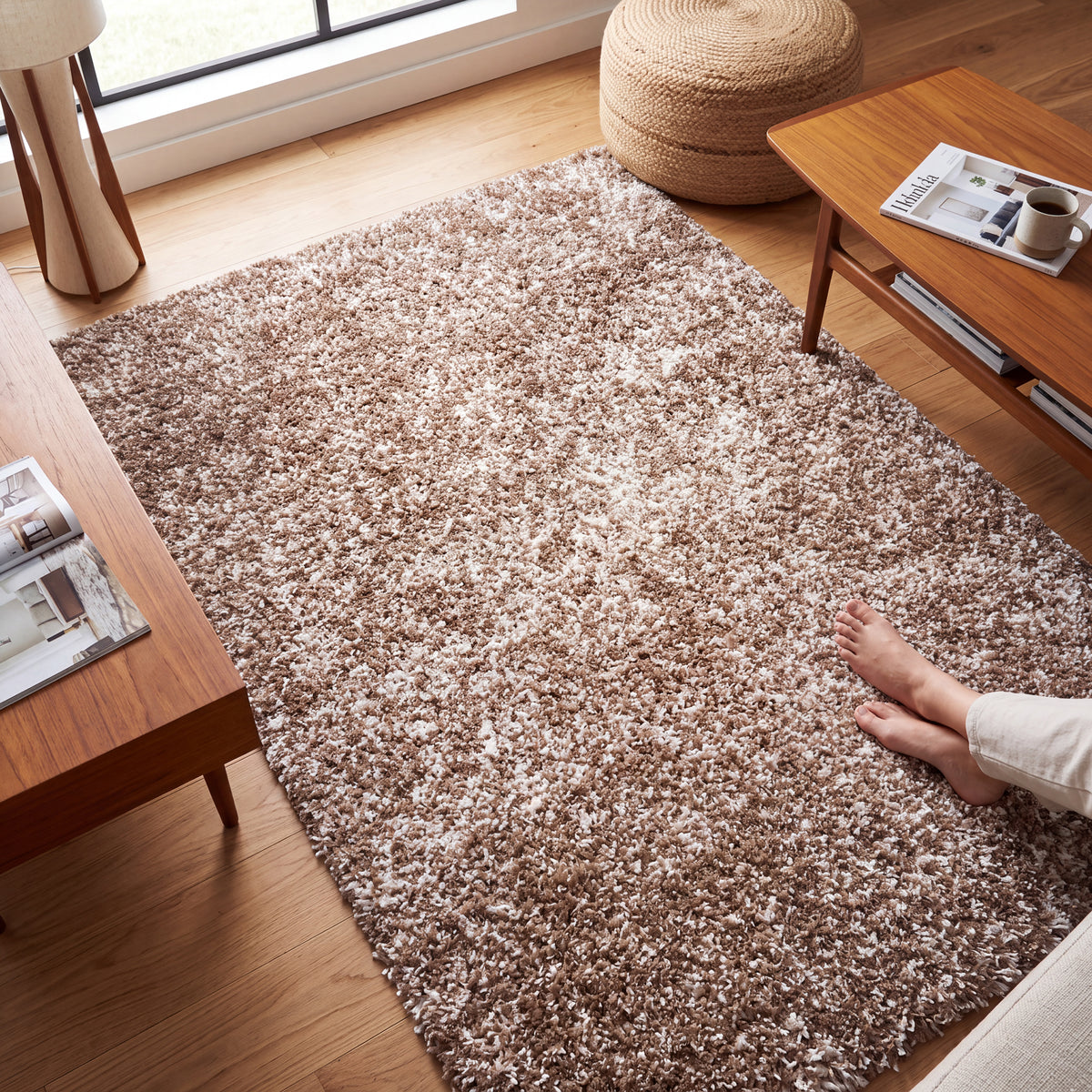 Tapis épais à poils longs beige mélangé - Californie