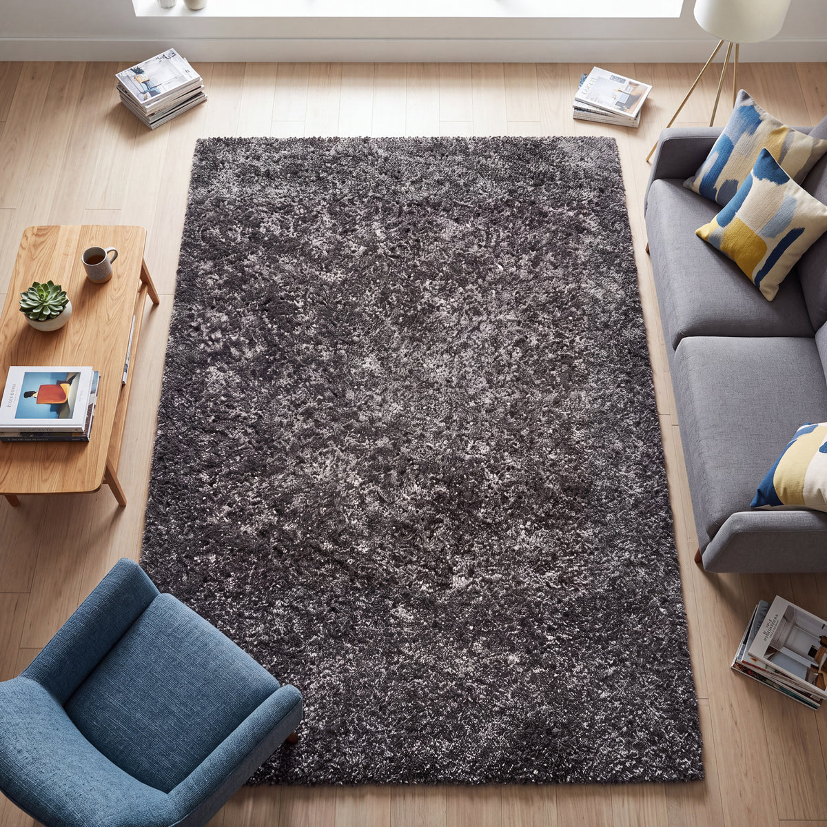 Mixed Grey Thick Shaggy Rug - California