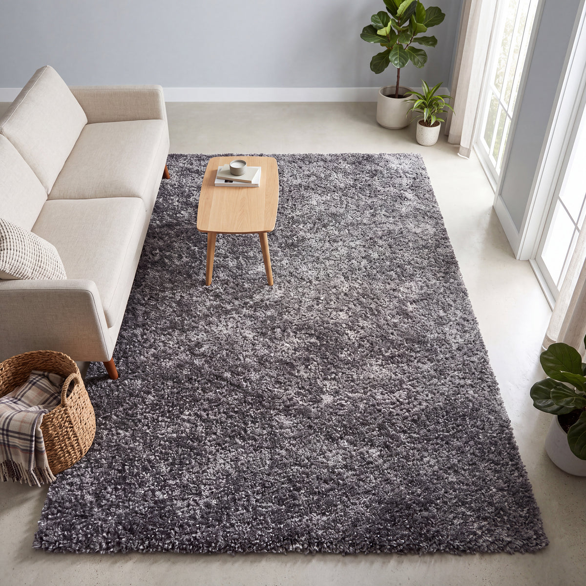 Mixed Grey Thick Shaggy Rug - California