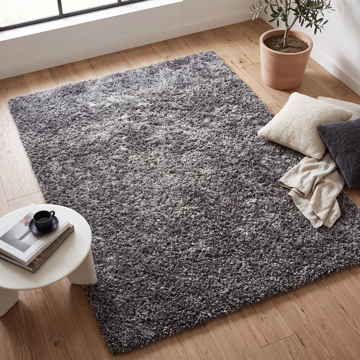 Mixed Grey Thick Shaggy Rug - California