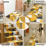 Texas Art Deco Stair Runner, Mustard, Navy and White Geometric Hessian Backed Hallway Runner, Custom Length