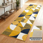 Texas Art Deco Stair Runner, Mustard, Navy and White Geometric Hessian Backed Hallway Runner, Custom Length