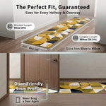 Texas Art Deco Stair Runner, Mustard, Navy and White Geometric Hessian Backed Hallway Runner, Custom Length