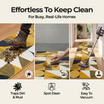 Texas Art Deco Stair Runner, Mustard, Navy and White Geometric Hessian Backed Hallway Runner, Custom Length