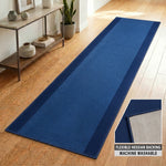 Texas Navy Border Stair Runner, Hessian Backed Blue Hallway Carpet Runner, 60cm Wide, 9mm Low Pile, Custom Lengths