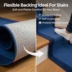 Texas Navy Border Stair Runner, Hessian Backed Blue Hallway Carpet Runner, 60cm Wide, 9mm Low Pile, Custom Lengths