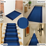 Texas Navy Border Stair Runner, Hessian Backed Blue Hallway Carpet Runner, 60cm Wide, 9mm Low Pile, Custom Lengths