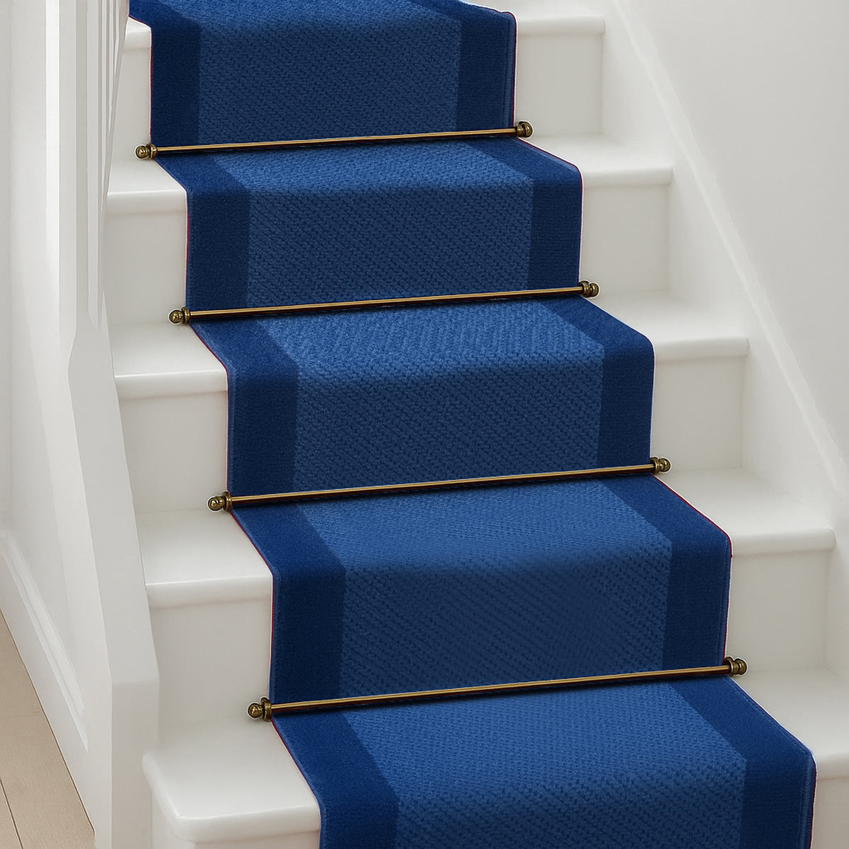 Texas Navy Border Stair Runner, Hessian Backed Blue Hallway Carpet Runner, 60cm Wide, 9mm Low Pile, Custom Lengths