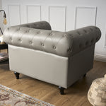 Canapé Chesterfield en similicuir - Gris clair