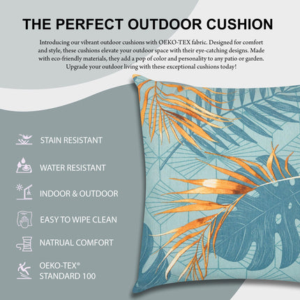 Gold Tropical Leaf Outdoor Garden Cushion - 42 x 42cm-8713229053642-Bargainia.com