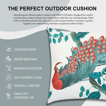 Peacock Outdoor Garden Cushion - 42 x 42cm-8713229053642-Bargainia.com
