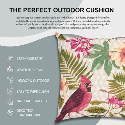 Pink Tropical Birds Outdoor Garden Cushion - 42 x 42cm-8713229053659-Bargainia.com