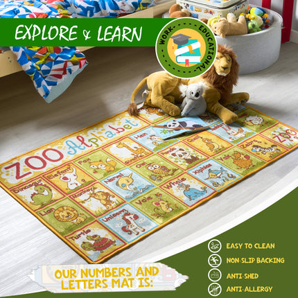 Zoo Alphabet Play Mat Nursery Play Room Non Slip Rug