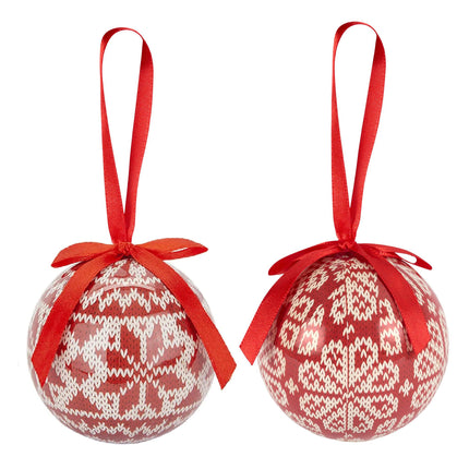 Set of 6 Christmas Baubles - Red Knit Look-5050565416797-Bargainia.com