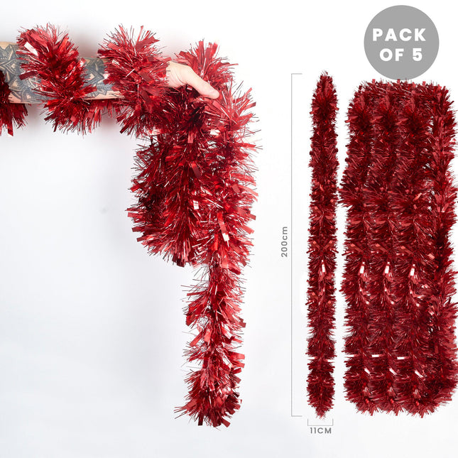 2m Thick Tinsel - Red-Bargainia.com