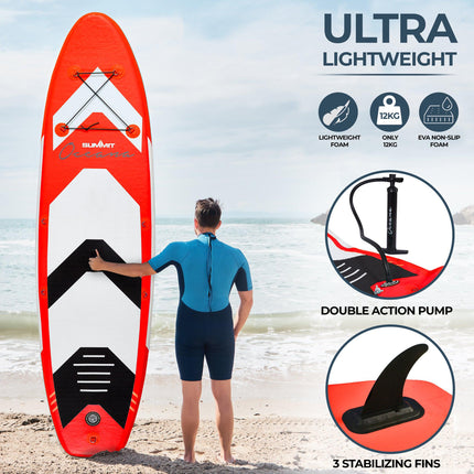 Summit Oceana 10ft Inflatable SUP Paddle Board & Kit - Red-Bargainia.com