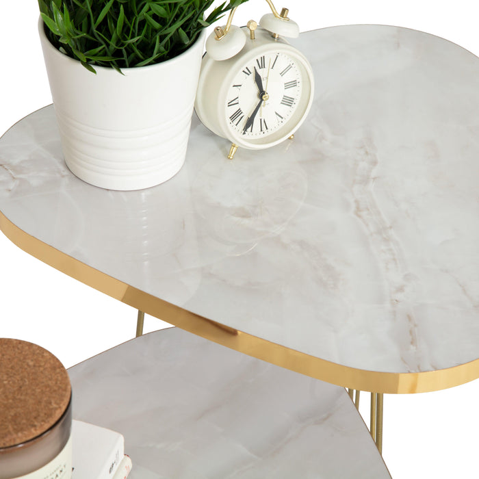 Tigris Set of 3 Triangle Side Tables - White & Gold Marble-5056536101303-Bargainia.com