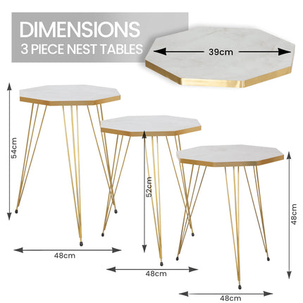 Tigris Set of 3 Octagon Side Tables - White & Gold Marble-5056536101327-Bargainia.com