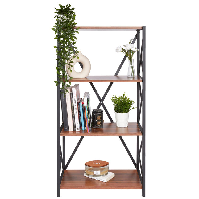 4 Tier Industrial Style Display Unit Book Shelf - Walnut Furniture Clearance