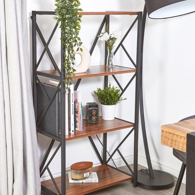 4 Tier Industrial Style Display Unit Book Shelf - Walnut Furniture Clearance