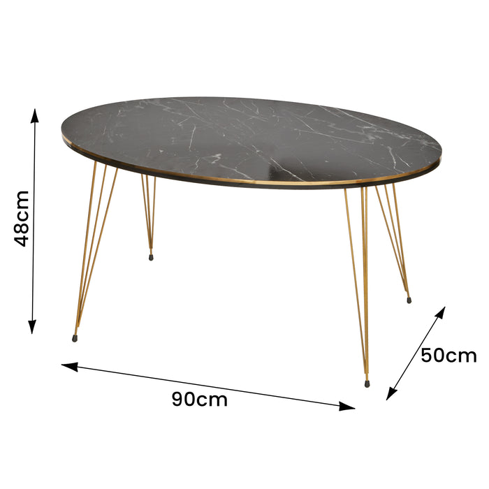 Ellipse Coffee Table & Set of 3 Side tables - Gold & Black Marble-5056536101457-Bargainia.com