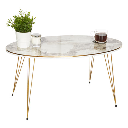 Ellipse Coffee Table & Set of 3 Side tables - Gold & White Marble-5056536101464-Bargainia.com