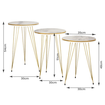 Ellipse Coffee Table & Set of 3 Side tables - Gold & White Marble-5056536101464-Bargainia.com