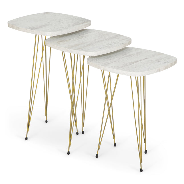 Crystal Set of 3 Square Side Tables - White Marble & Gold-5056536101242-Bargainia.com