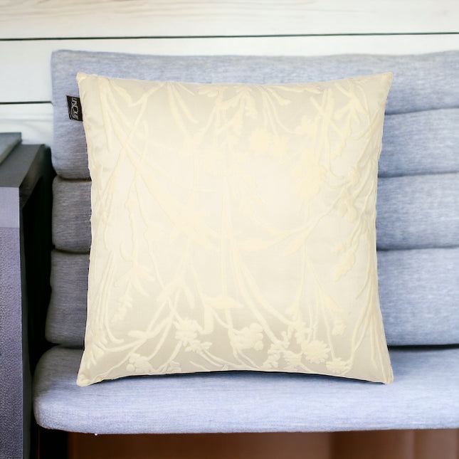 Ivory Floral Embossed Filled Decorative Throw Cushion - 45 x 45cm-Bargainia.com