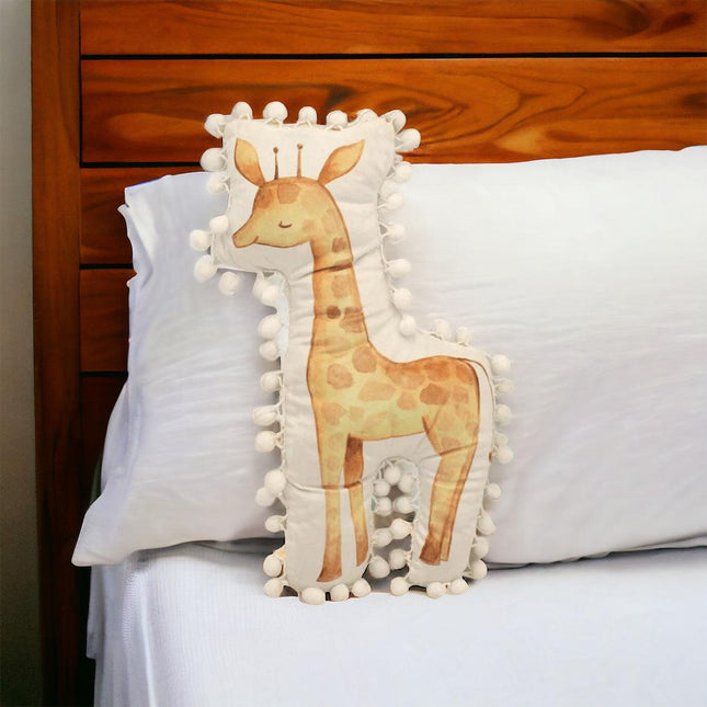 Little Moments Nursery Giraffe Pom Pom Filled Cushion 49cm-5010792494128-Bargainia.com