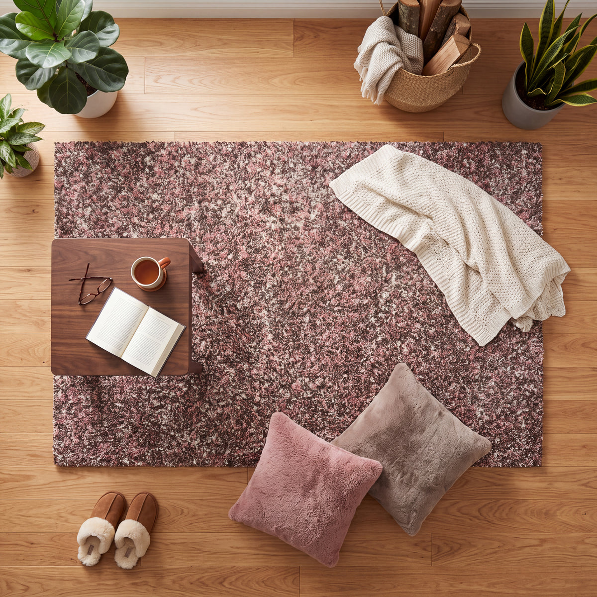 Pink & Brown Blend Shaggy Rug - Enjoy