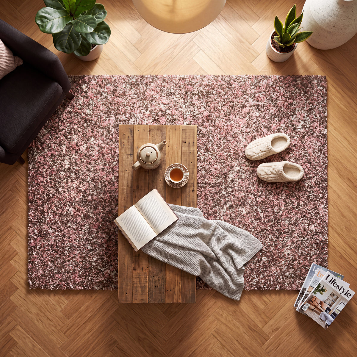 Pink & Brown Blend Shaggy Rug - Enjoy