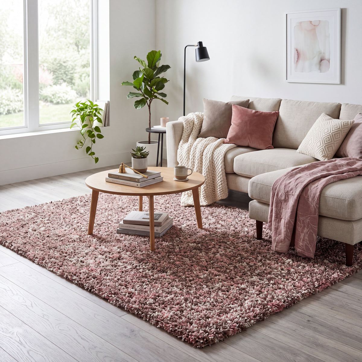 Pink & Brown Blend Shaggy Rug - Enjoy