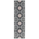 Texas Pink and Grey Floral Tile Stair Runner, Hessian Backed Hallway Runner, 60cm Wide, 9mm Low Pile, Custom Lengths