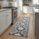 Texas Pink and Grey Floral Tile Stair Runner, Hessian Backed Hallway Runner, 60cm Wide, 9mm Low Pile, Custom Lengths