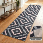 Texas Pink and Grey Geometric Tile Stair Runner, Hessian Backed Hallway Runner, 60cm Wide, 9mm Low Pile, Custom Lengths