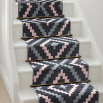 Texas Pink and Grey Geometric Tile Stair Runner, Hessian Backed Hallway Runner, 60cm Wide, 9mm Low Pile, Custom Lengths