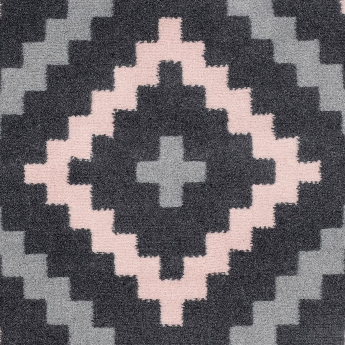 Texas Pink and Grey Geometric Tile Stair Runner, Hessian Backed Hallway Runner, 60cm Wide, 9mm Low Pile, Custom Lengths