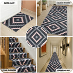 Texas Pink and Grey Geometric Tile Stair Runner, Hessian Backed Hallway Runner, 60cm Wide, 9mm Low Pile, Custom Lengths