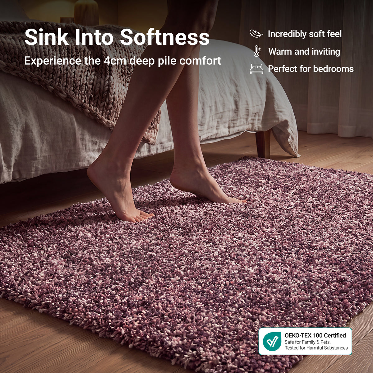 Enjoy Pink Mottled Shaggy Rug, Thick 40mm Pile, Non-Shedding Polypropylene, Hessian Backed, Multiple Sizes