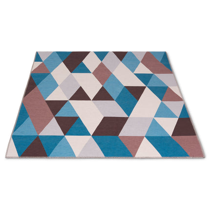 Oslo Geometric Blue, Brown & Cream Rug-Bargainia.com