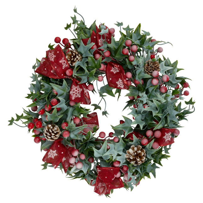 Ivy, Berries & Bows Artificial Christmas Wreath - 40cm-Bargainia.com