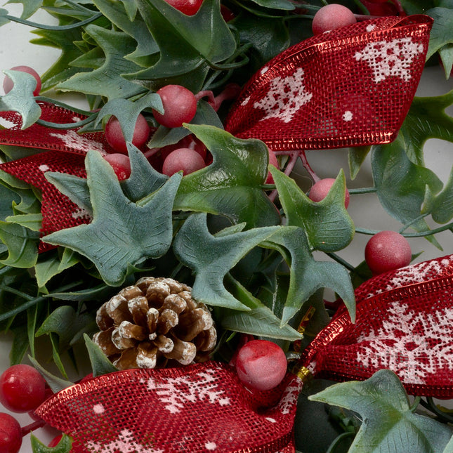 Ivy, Berries & Bows Artificial Christmas Wreath - 40cm-Bargainia.com