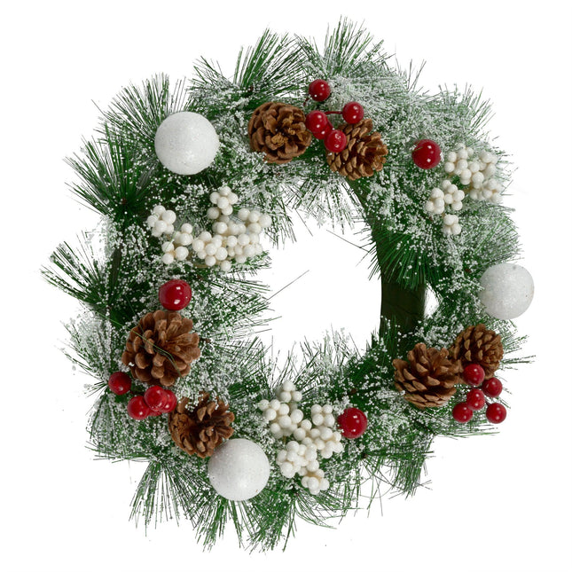 Frosted Mistletoe & Baubles Artificial Christmas Wreath - 30cm-Bargainia.com
