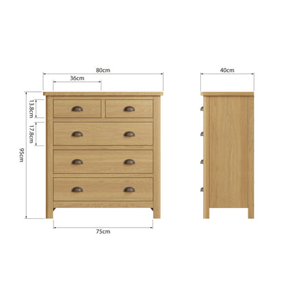 Clara Rustic Oak 2 Over 3 Chest of Drawers