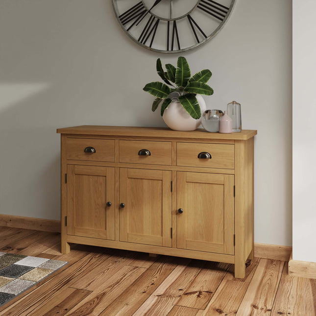 Clara Rustic Oak 3 Drawer & Door Sideboard